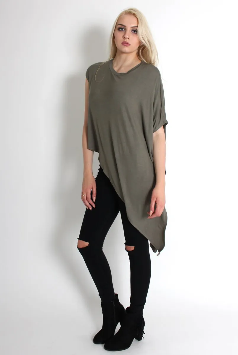 Leela Khaki Sleeveless Asymmetric Top