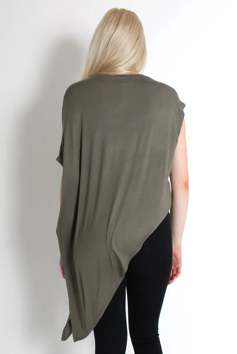 Leela Khaki Sleeveless Asymmetric Top