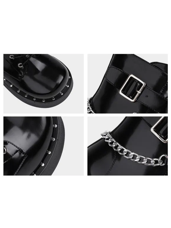 Lolita Ankle Boots Round Toe PU Leather Black Lolita Footwear