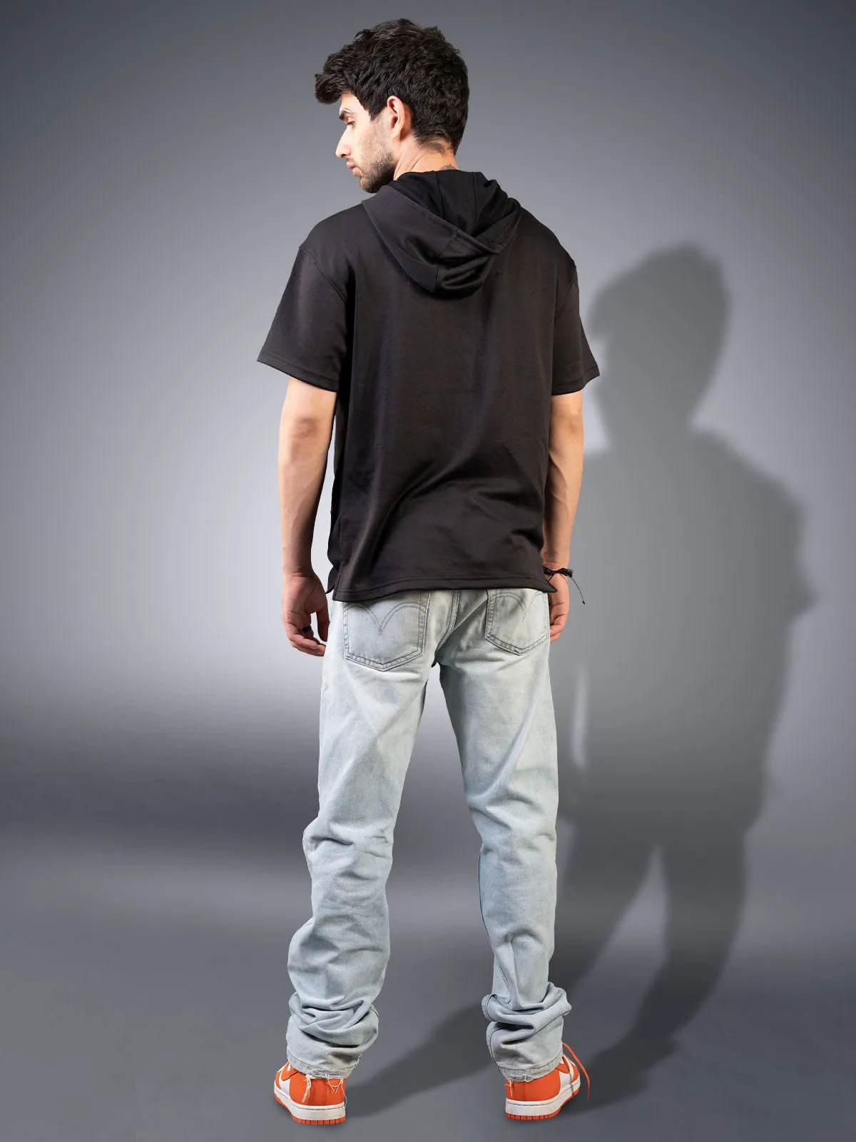 Luxe Knit Oversized T-Shirt Hoodie - Black