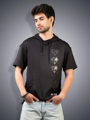 Luxe Knit Oversized T-Shirt Hoodie - Black