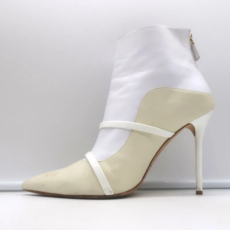 Malone Souliers Madison Ankle Boots Cream Leather Size 41 Pointed Toe Booties