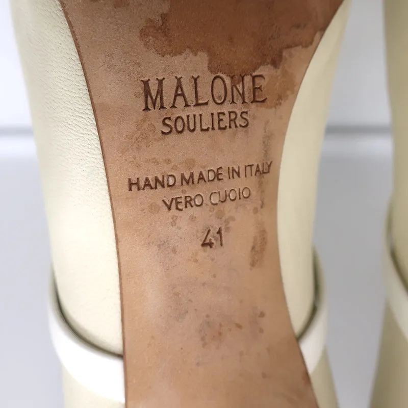 Malone Souliers Madison Ankle Boots Cream Leather Size 41 Pointed Toe Booties