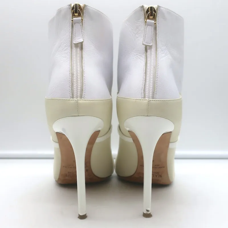 Malone Souliers Madison Ankle Boots Cream Leather Size 41 Pointed Toe Booties