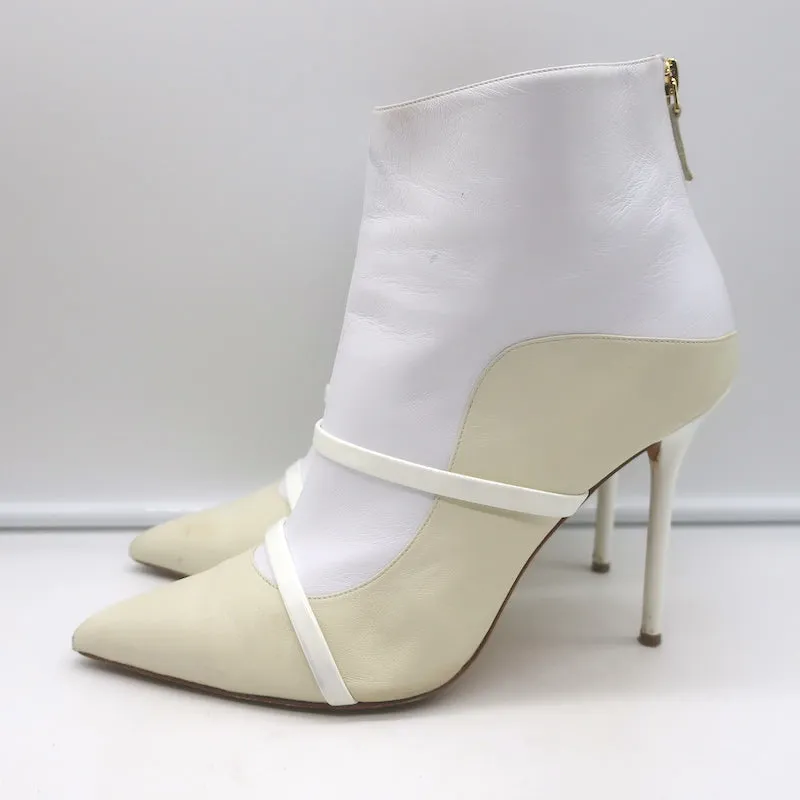 Malone Souliers Madison Ankle Boots Cream Leather Size 41 Pointed Toe Booties
