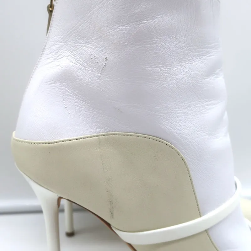 Malone Souliers Madison Ankle Boots Cream Leather Size 41 Pointed Toe Booties