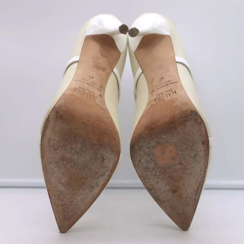 Malone Souliers Madison Ankle Boots Cream Leather Size 41 Pointed Toe Booties