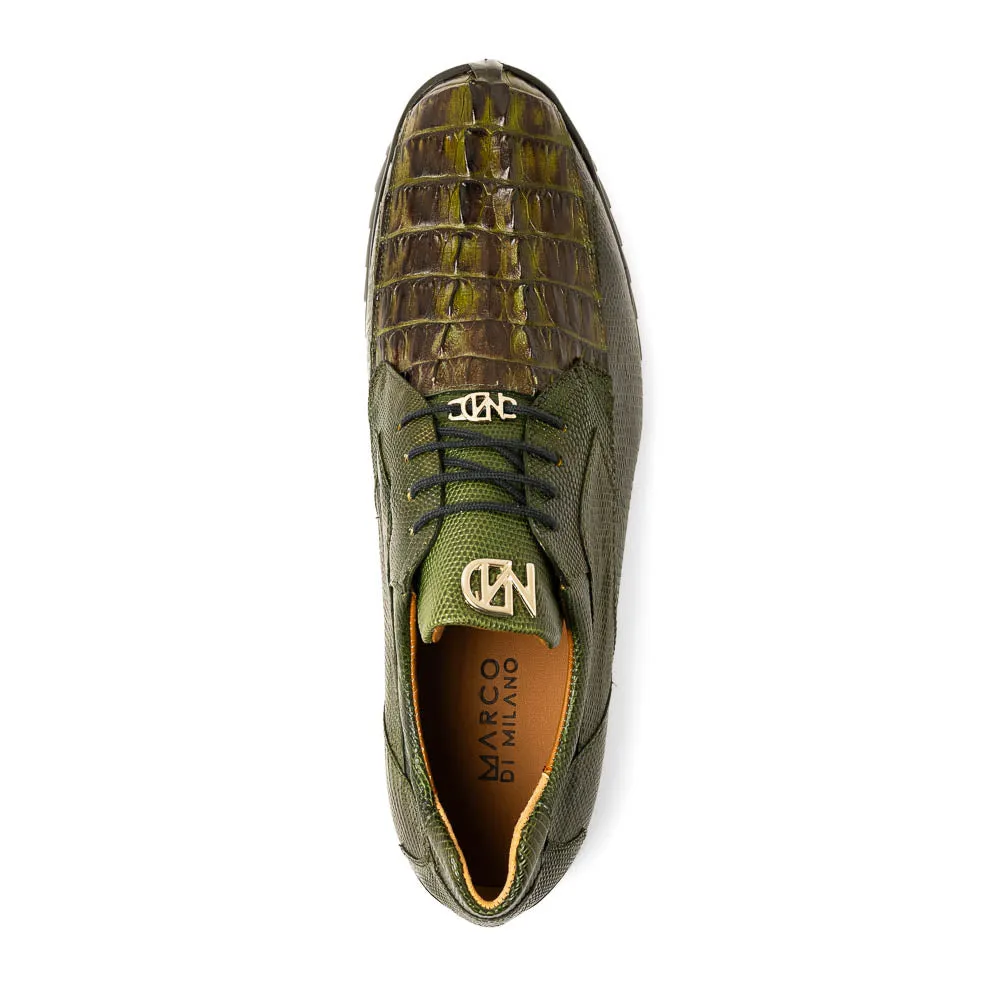 Marco Di Milano Crater Rustic Olive Caiman Crocodile & Lizard Sneakers