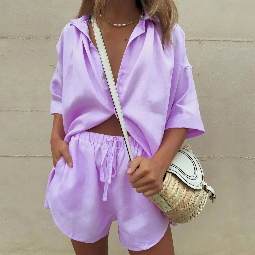 Mason | Women’s Linen 2-Piece Set – Button Down Shirt & Drawstring Shorts
