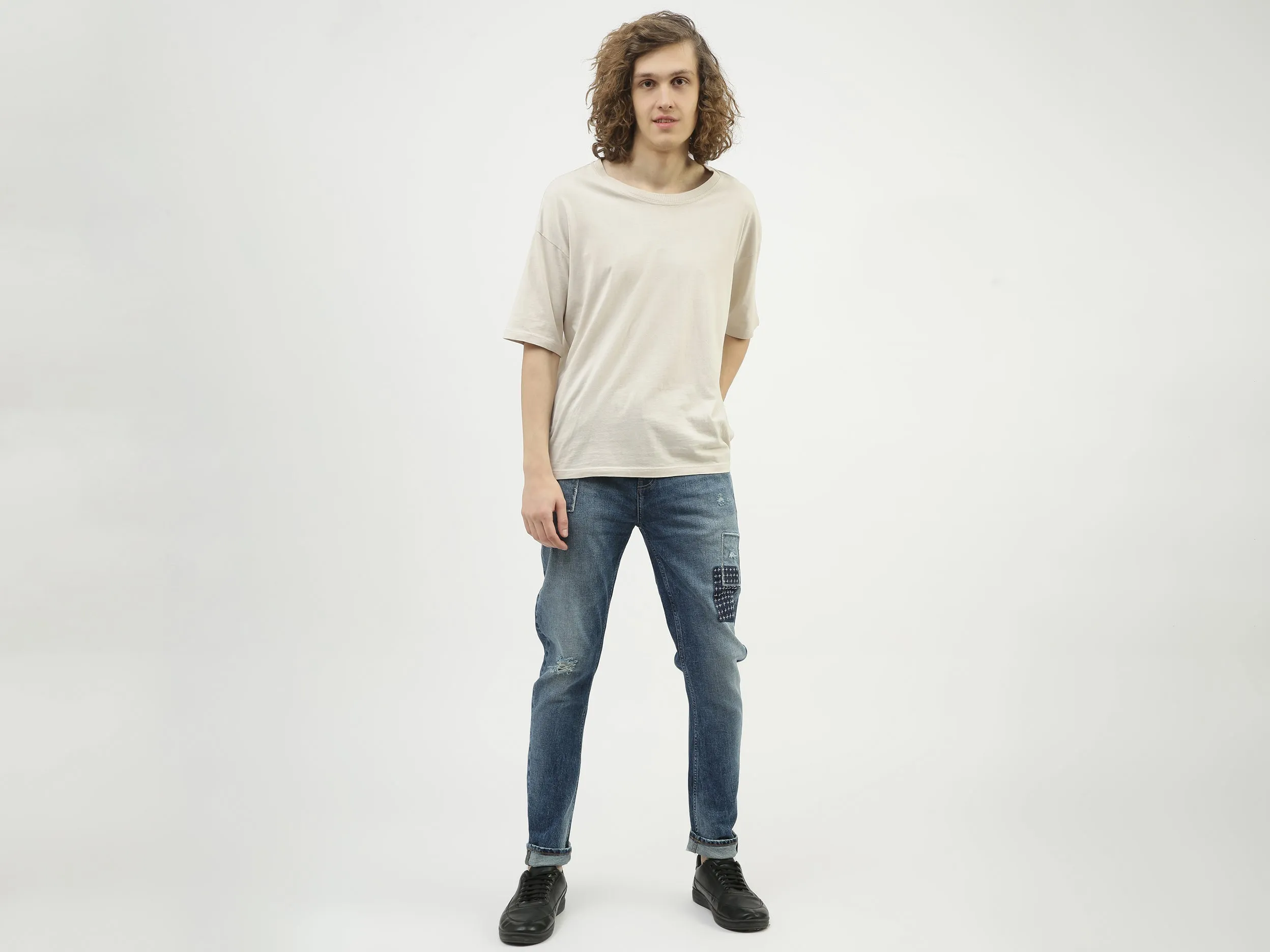 Men Applique Carrot Fit Jeans