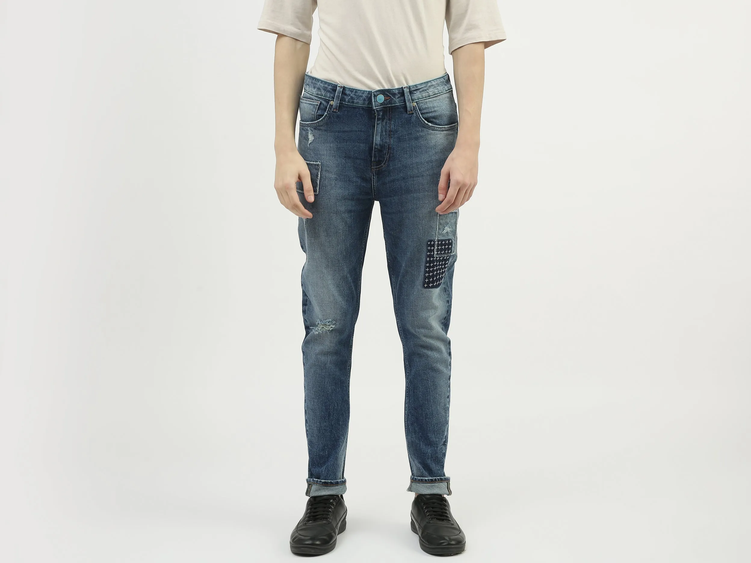 Men Applique Carrot Fit Jeans