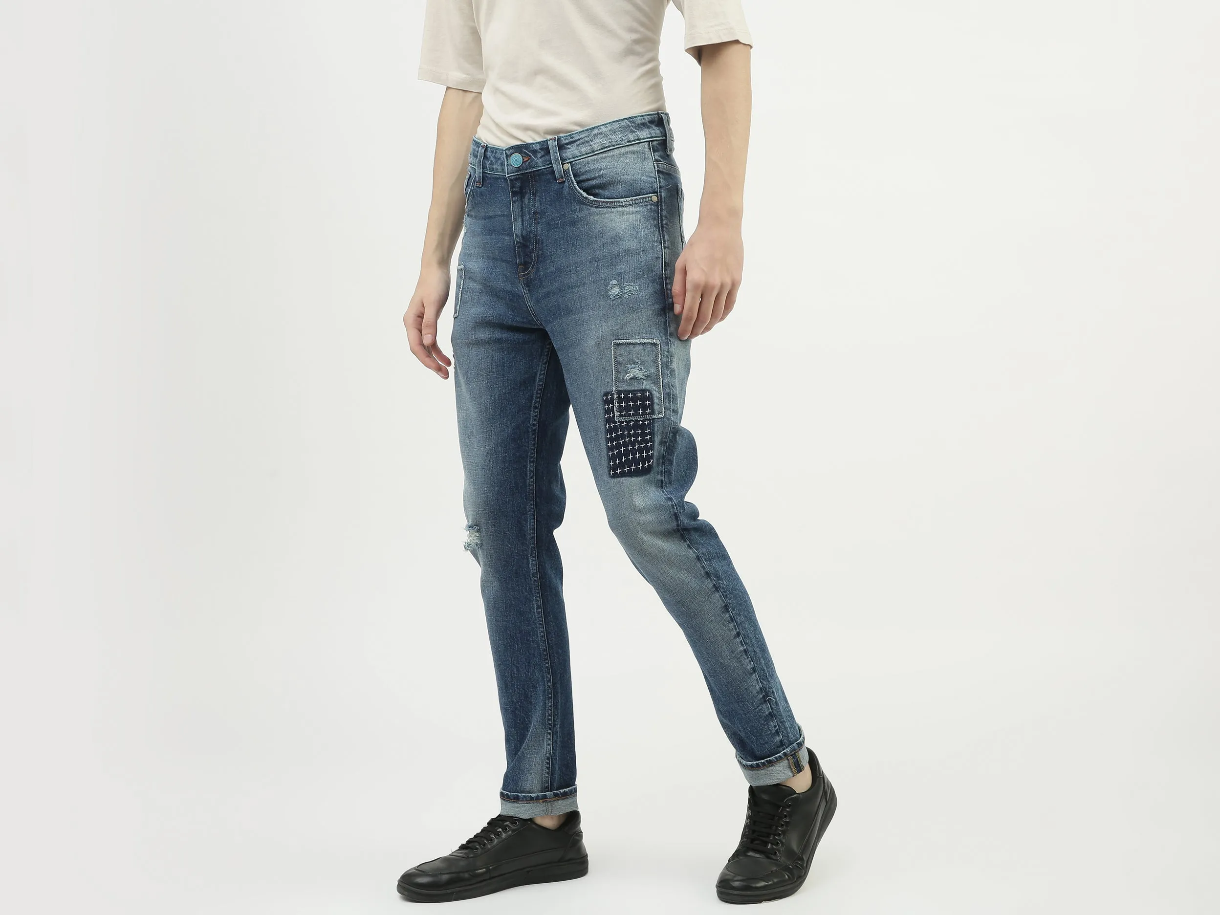 Men Applique Carrot Fit Jeans