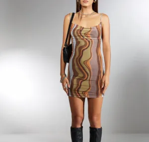 Mesh Lace Up Back Print Mini Dress