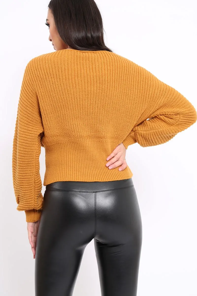 Mustard Chunky Knit Corset Waist Knitted Jumper - Nara