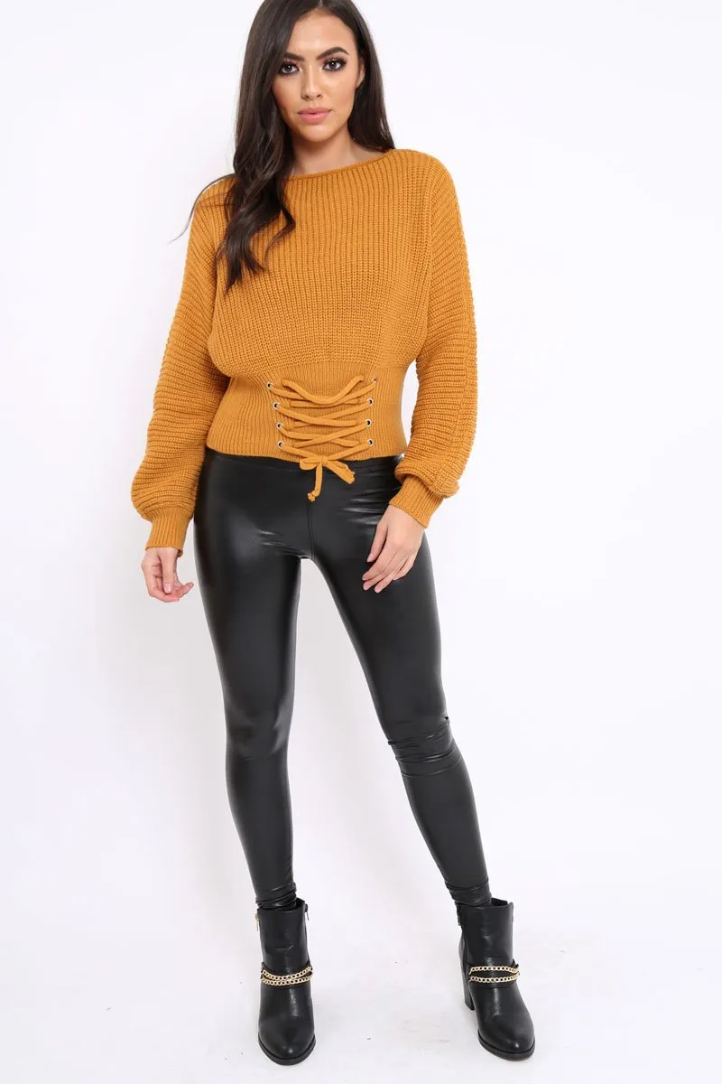 Mustard Chunky Knit Corset Waist Knitted Jumper - Nara