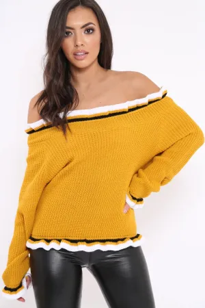 Mustard Stripe Bardot Knitted Jumper - Bailey