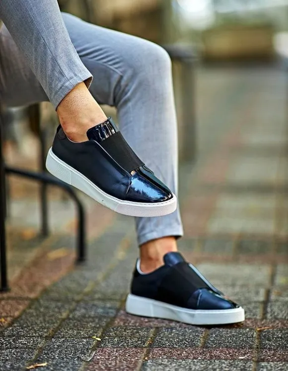 Navy Blue Laceless Slip-On Sneakers