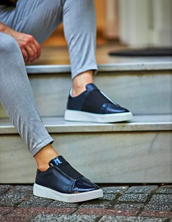 Navy Blue Laceless Slip-On Sneakers