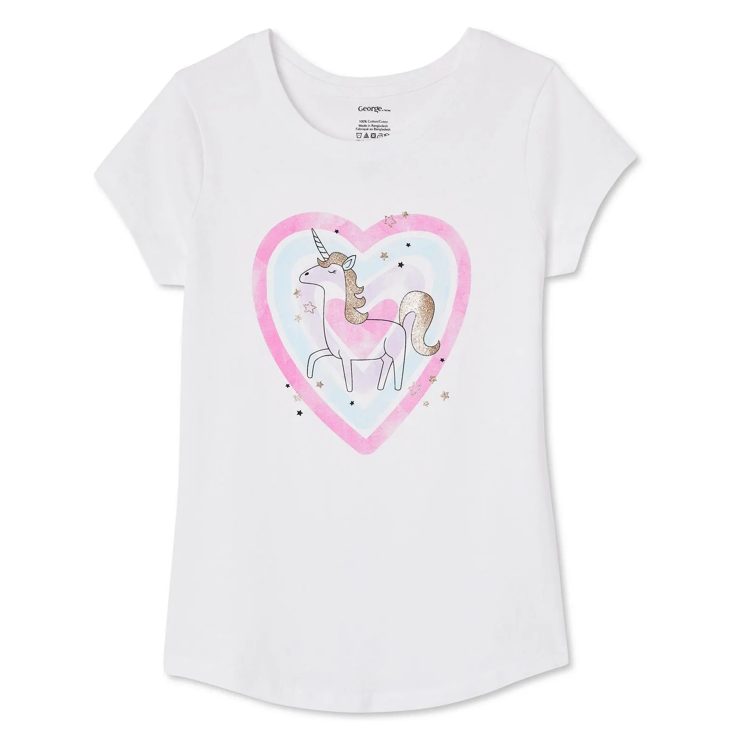 New George Girls' Short Sleeve Screen Tee, Unicorn, Sz S 6