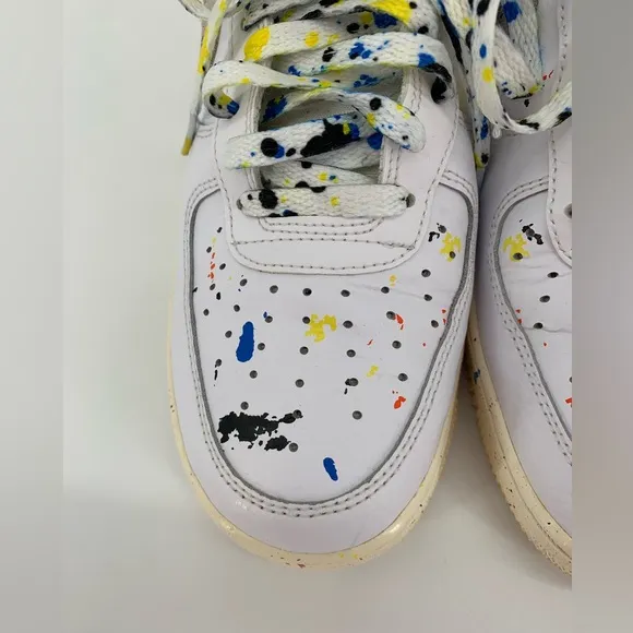Nike White Air Force 1 '07 Lv8  Splattered Paint on White Sneakers Mens Size 8.5