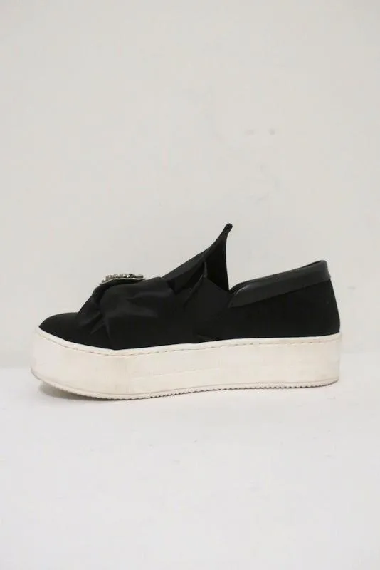 No. 21 Bow Sneakers Black Crystal-Embellished Satin Size 36.5 Slip-On Flatform