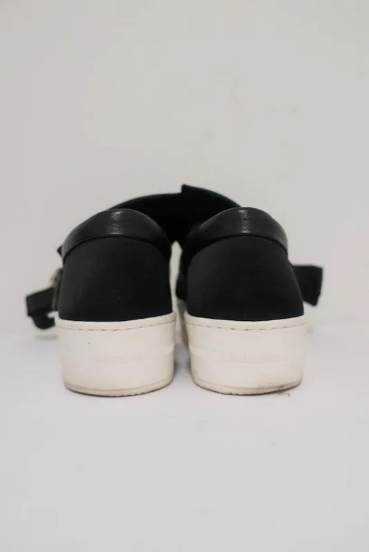 No. 21 Bow Sneakers Black Crystal-Embellished Satin Size 36.5 Slip-On Flatform