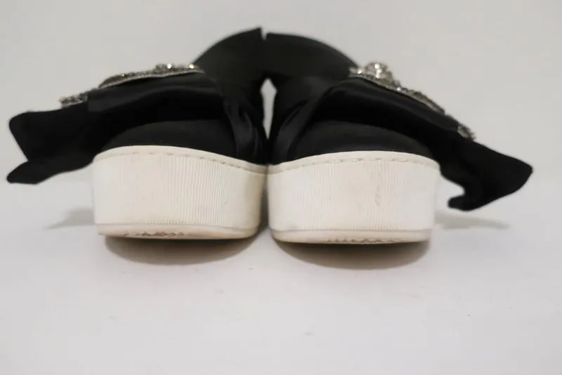 No. 21 Bow Sneakers Black Crystal-Embellished Satin Size 36.5 Slip-On Flatform