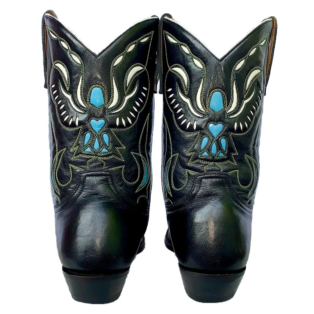 OLD GRINGO Vintage Angel Black Blue Leather Short Peewee Cowgirl Cowboy Western Boots
