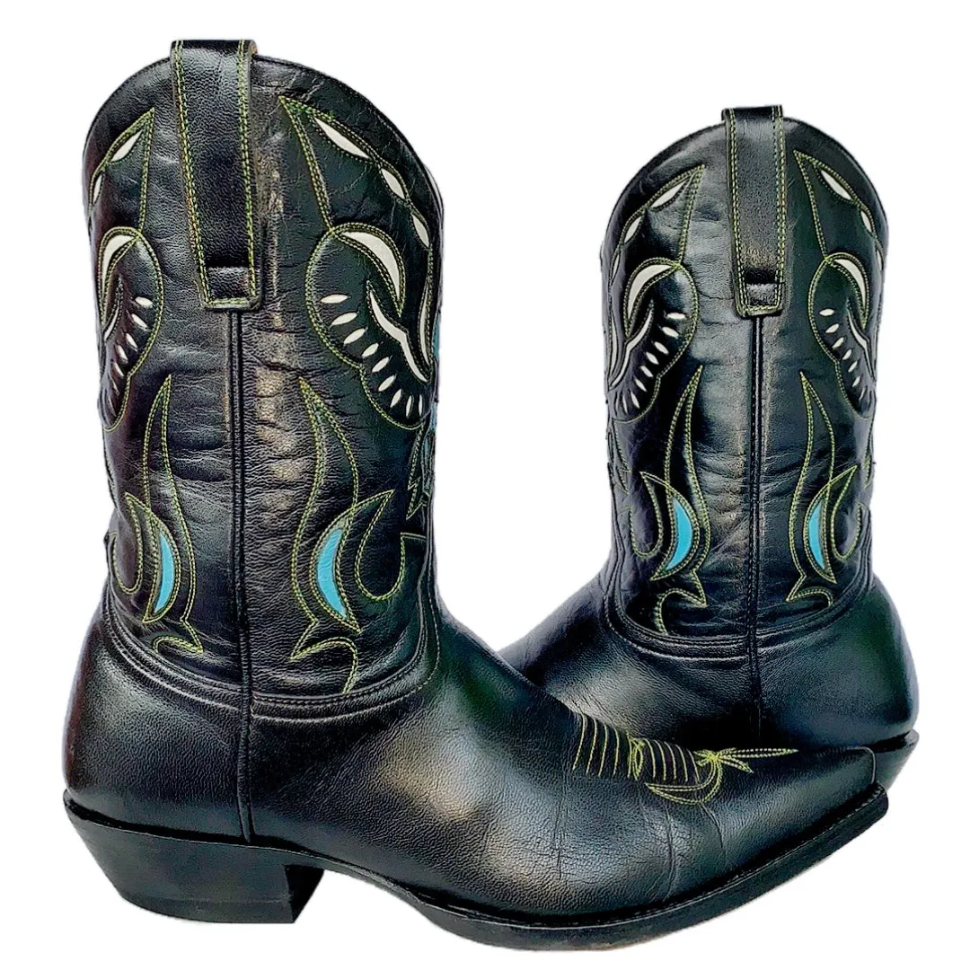 OLD GRINGO Vintage Angel Black Blue Leather Short Peewee Cowgirl Cowboy Western Boots