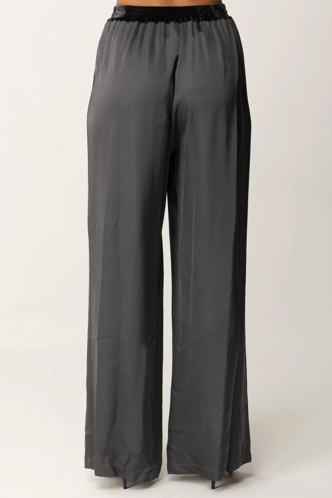 Pantaloni Palazzo con Dettagli In Velluto