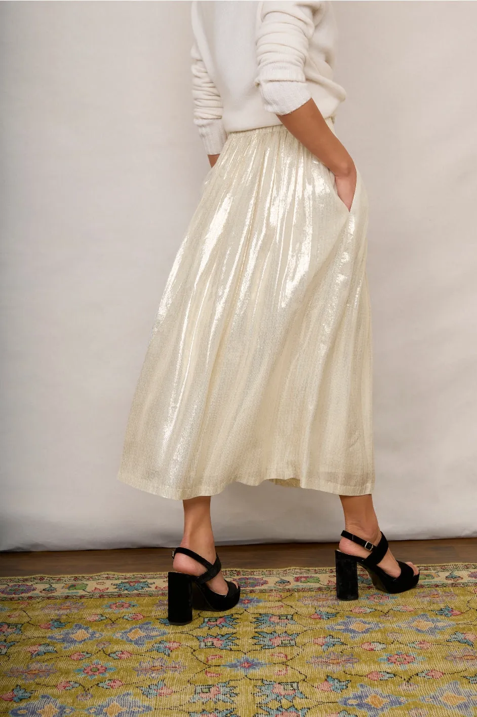 Patsy Silk Blend Lame Skirt - Gold