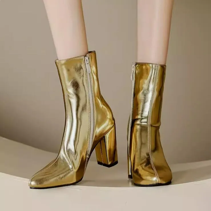 Petite Feet Pointy Chunky Heel Short Boots TS60