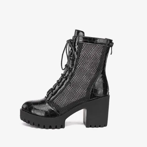 Petite Size Block Chunky Mid Heel Short Boots AS259