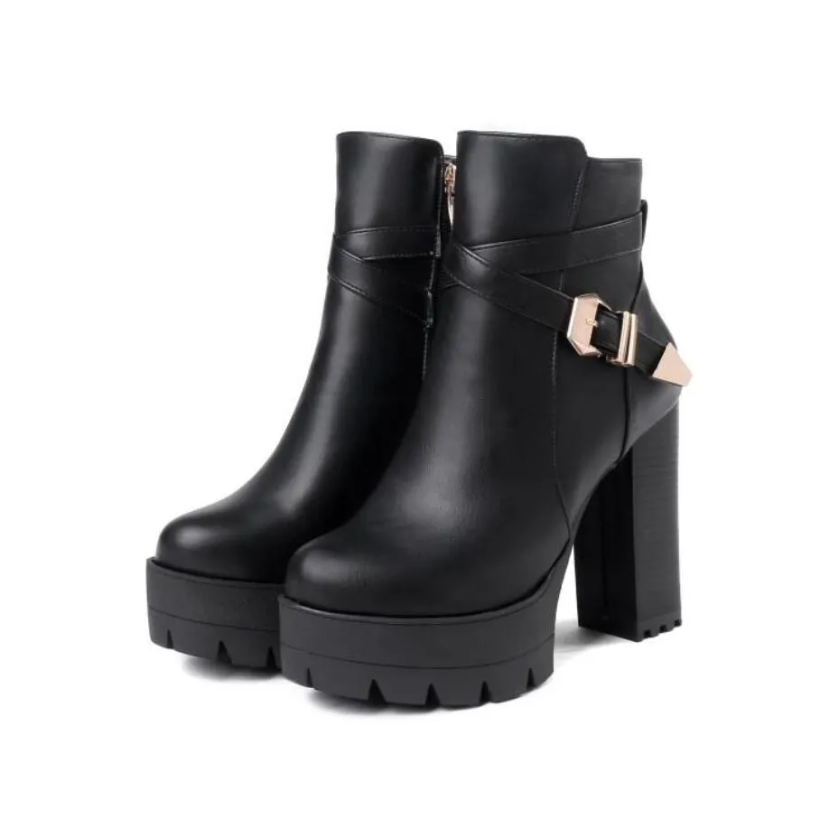 Petite Size Chunky Heel Platform Ankle Boots AP226