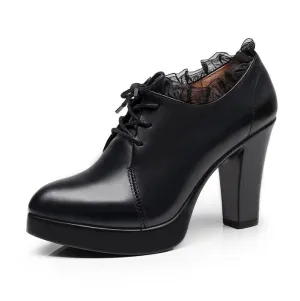 Petite Size Chunky Heel Platform Lace Pumps Booties AS163