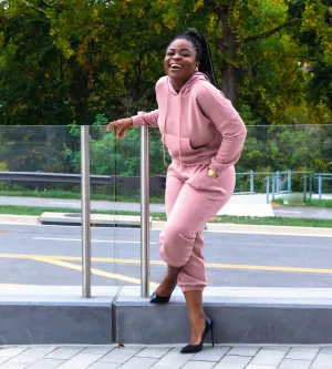 Pink Fleece Cuffed High Waisted Jogger set
