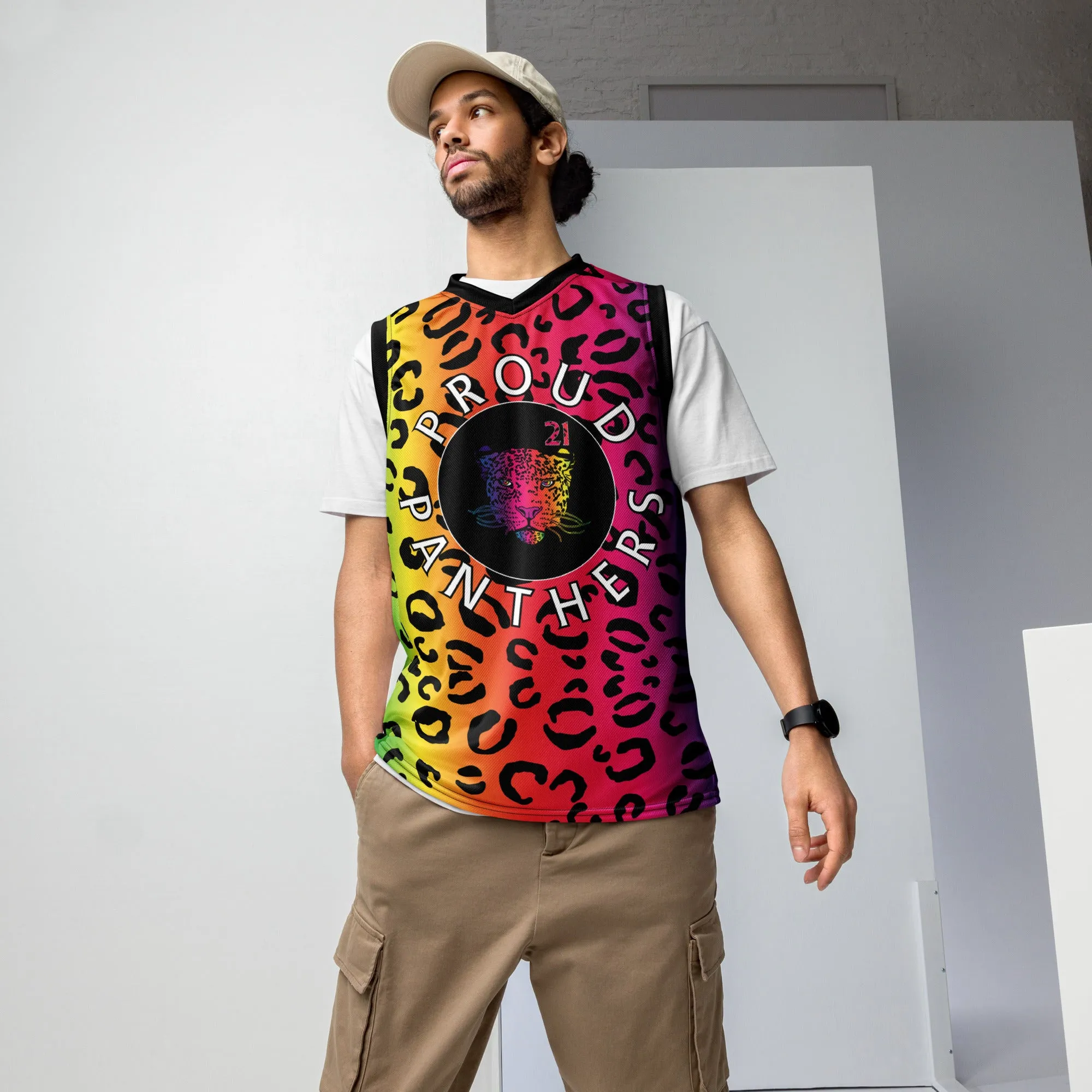 Proud Panther Recycled unisex basketball jersey