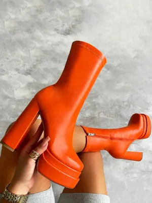 PU Chunky High Heel Ankle Boots