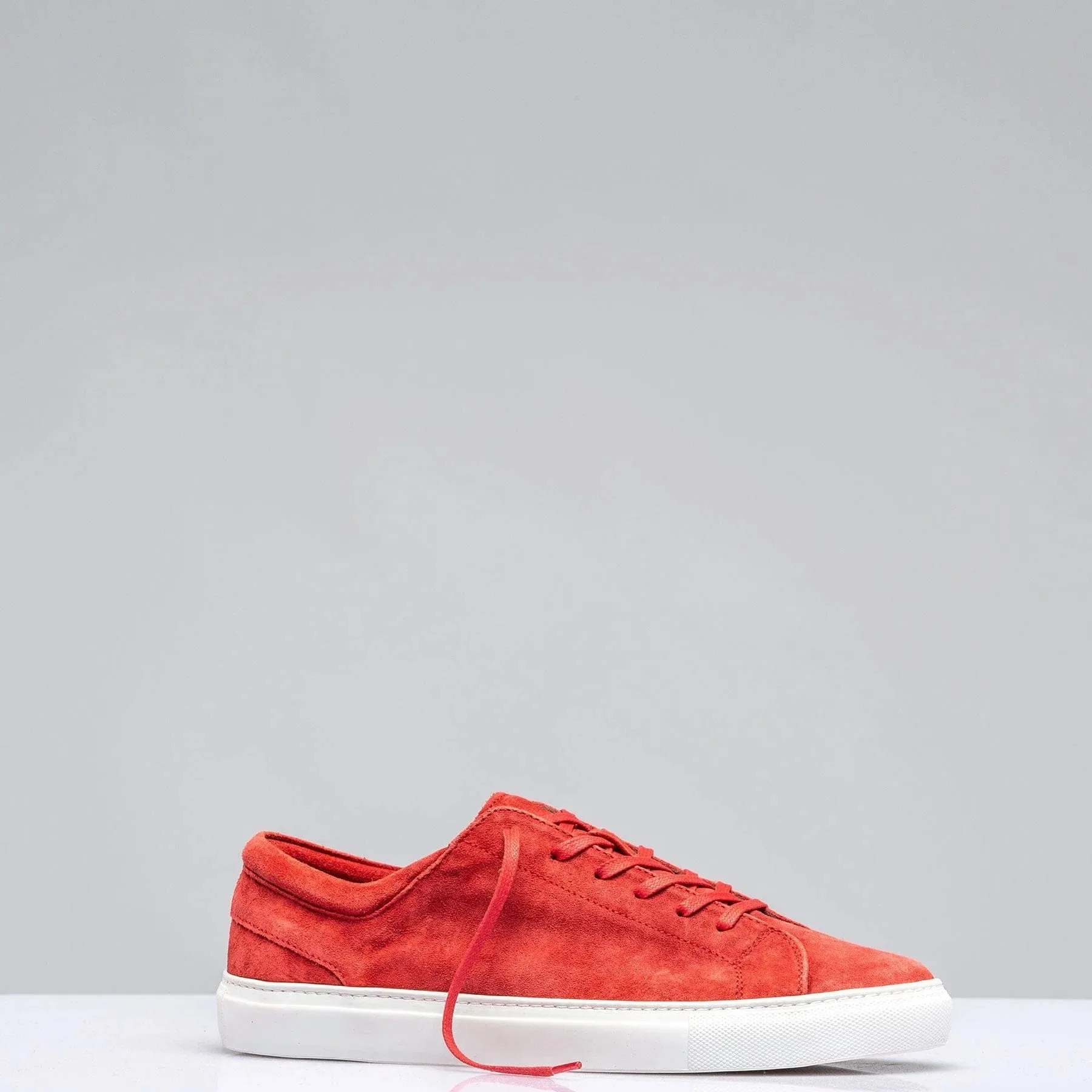 Red Italian Suede Leather Low Top Lace Up Sneakers with White Sole - Sneaker Shoes