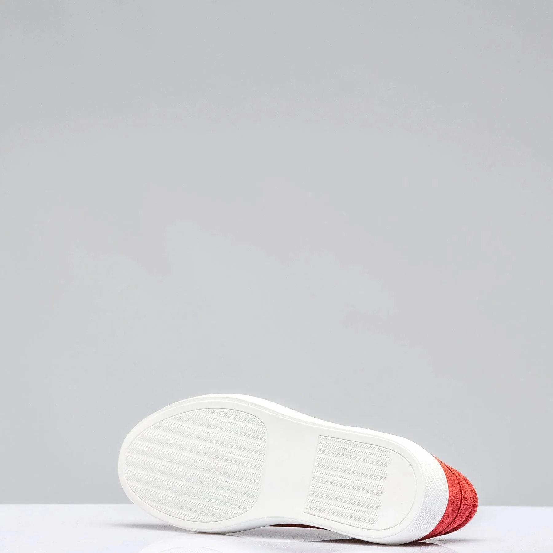 Red Italian Suede Leather Low Top Lace Up Sneakers with White Sole - Sneaker Shoes