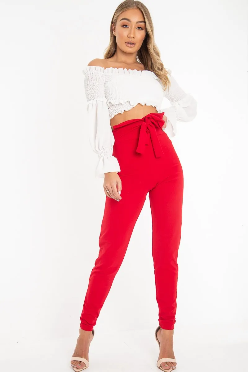 Red Tie Front Crepe Cigarette Trousers - Ryanne