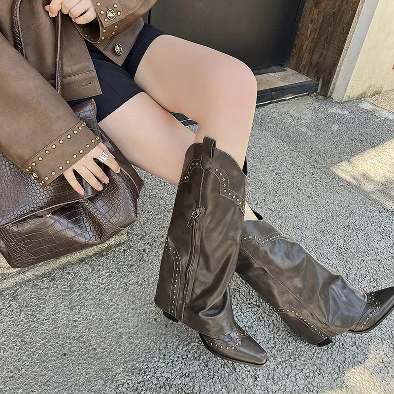 Retro V Cut High Leg Stud Martin Boots