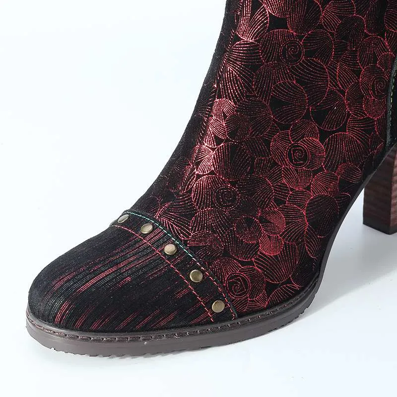 Retro Women Handmade Stitching Low Ankle Boots Stiletto High Heel Zip Pointy Toe Comfy Shoes Soft Ladies Ankle Boots