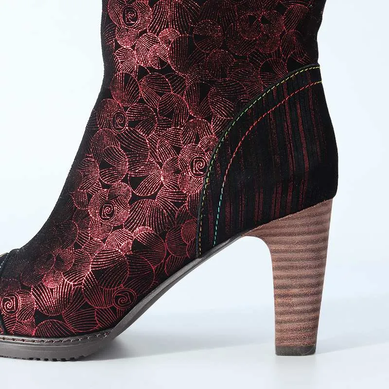 Retro Women Handmade Stitching Low Ankle Boots Stiletto High Heel Zip Pointy Toe Comfy Shoes Soft Ladies Ankle Boots