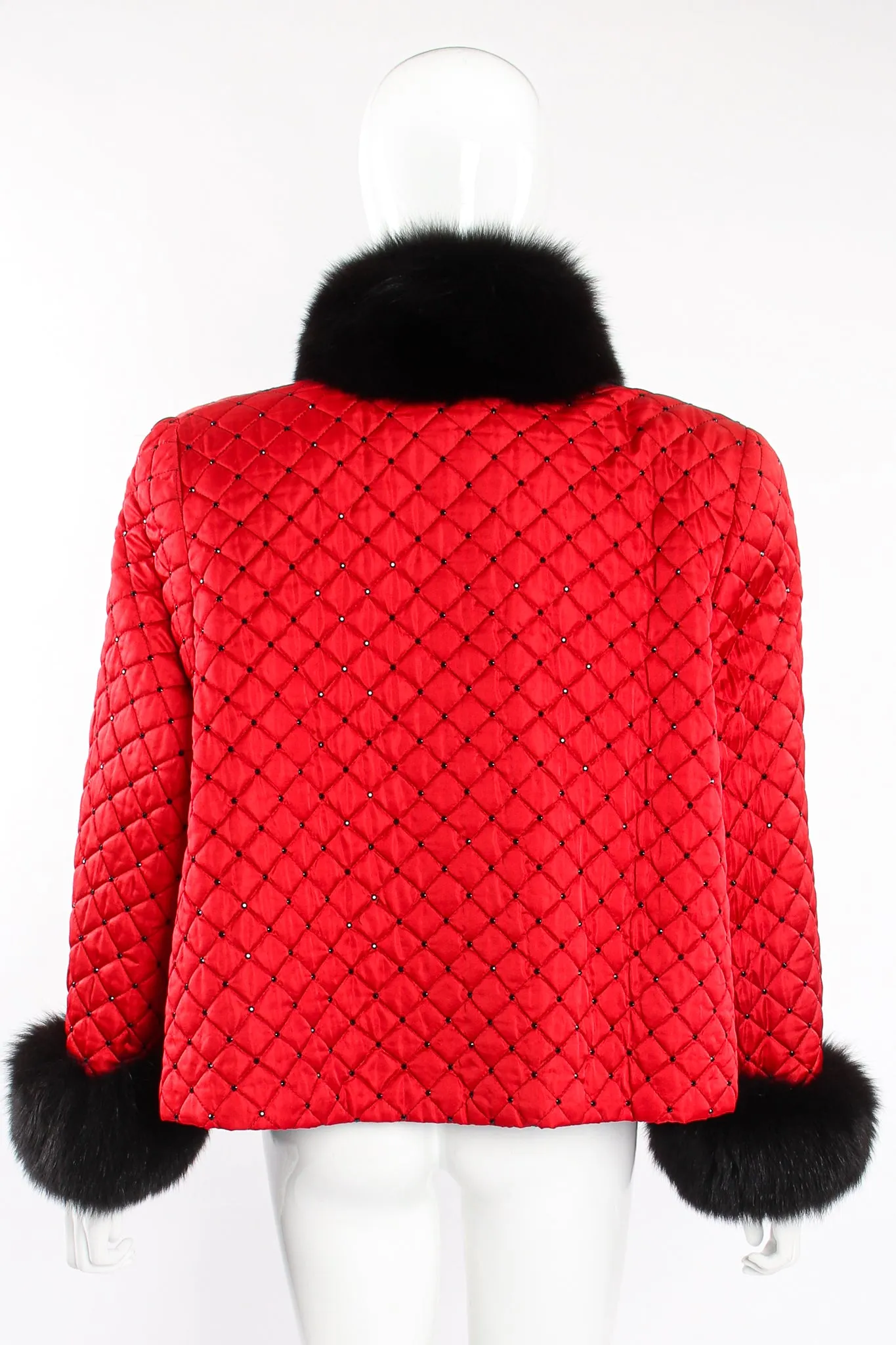 Rhinestone Quilted Fur Swing Jacket