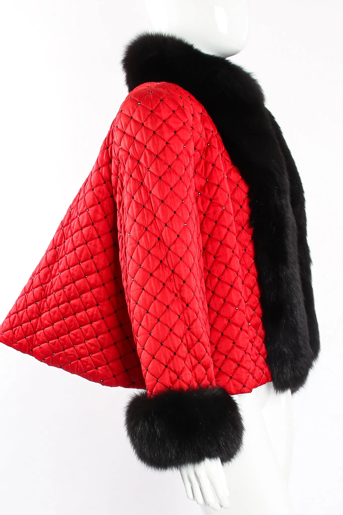 Rhinestone Quilted Fur Swing Jacket