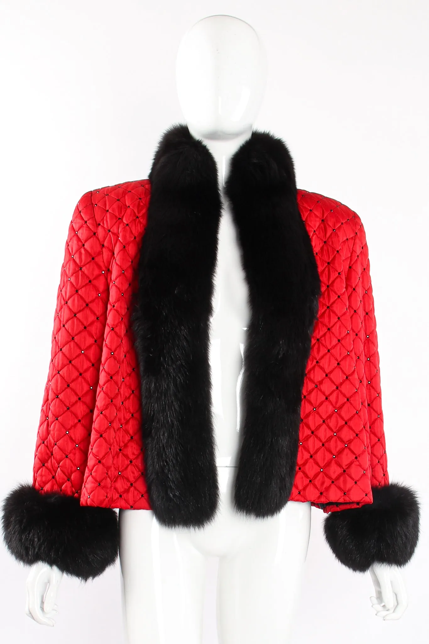 Rhinestone Quilted Fur Swing Jacket