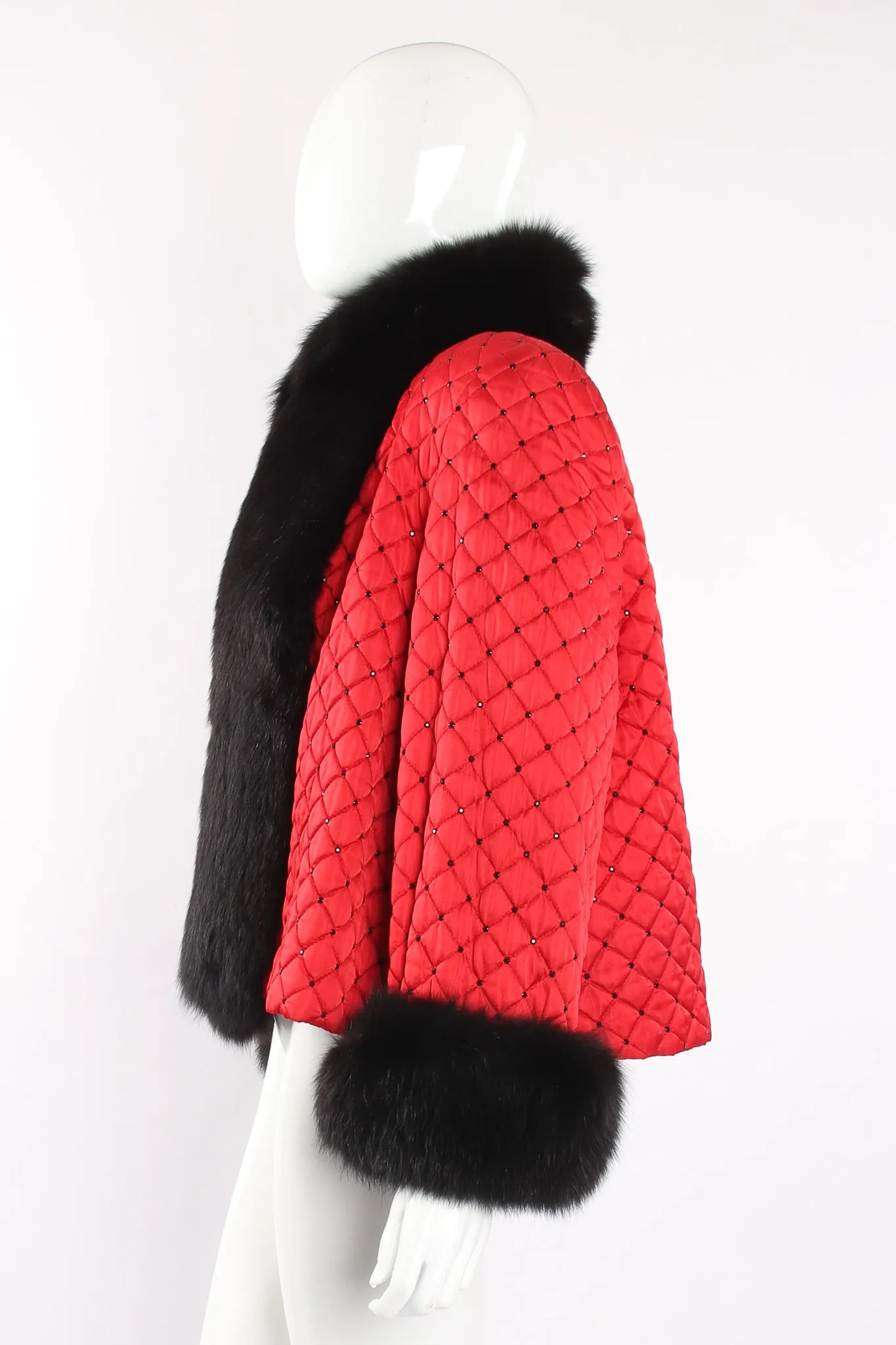 Rhinestone Quilted Fur Swing Jacket