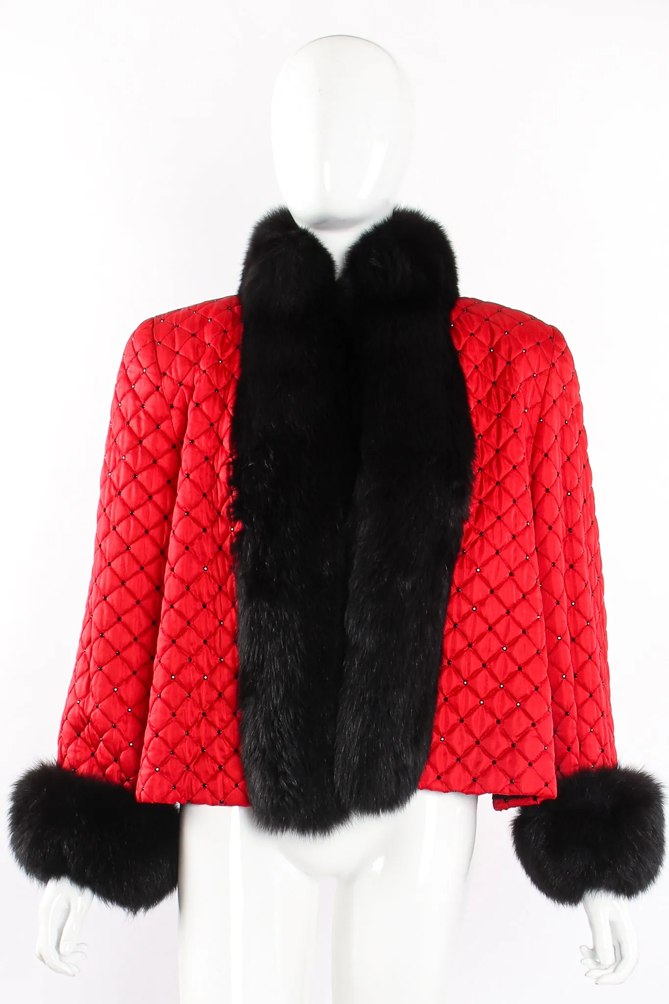 Rhinestone Quilted Fur Swing Jacket