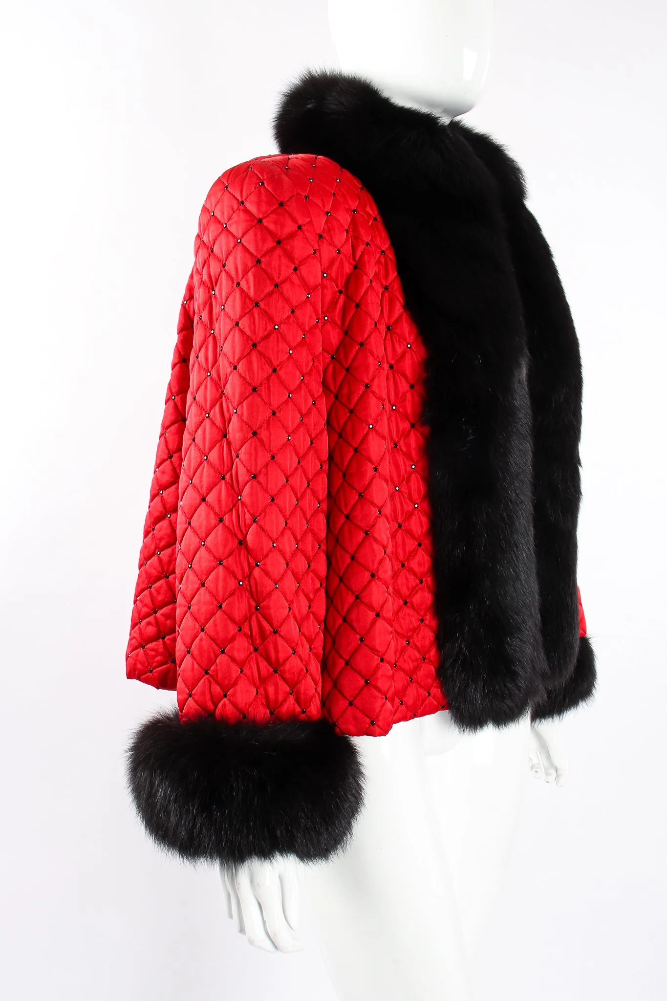 Rhinestone Quilted Fur Swing Jacket
